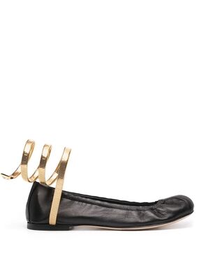 Rene CAOVILLA Juniper Ballerina Black Lamb with Gold Metal Snake 37.5